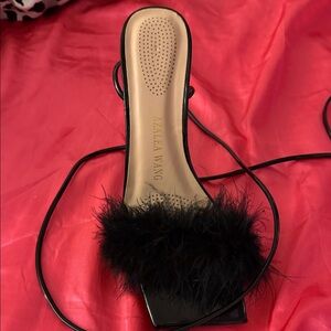 Azalea Wang Black Feathered Heels